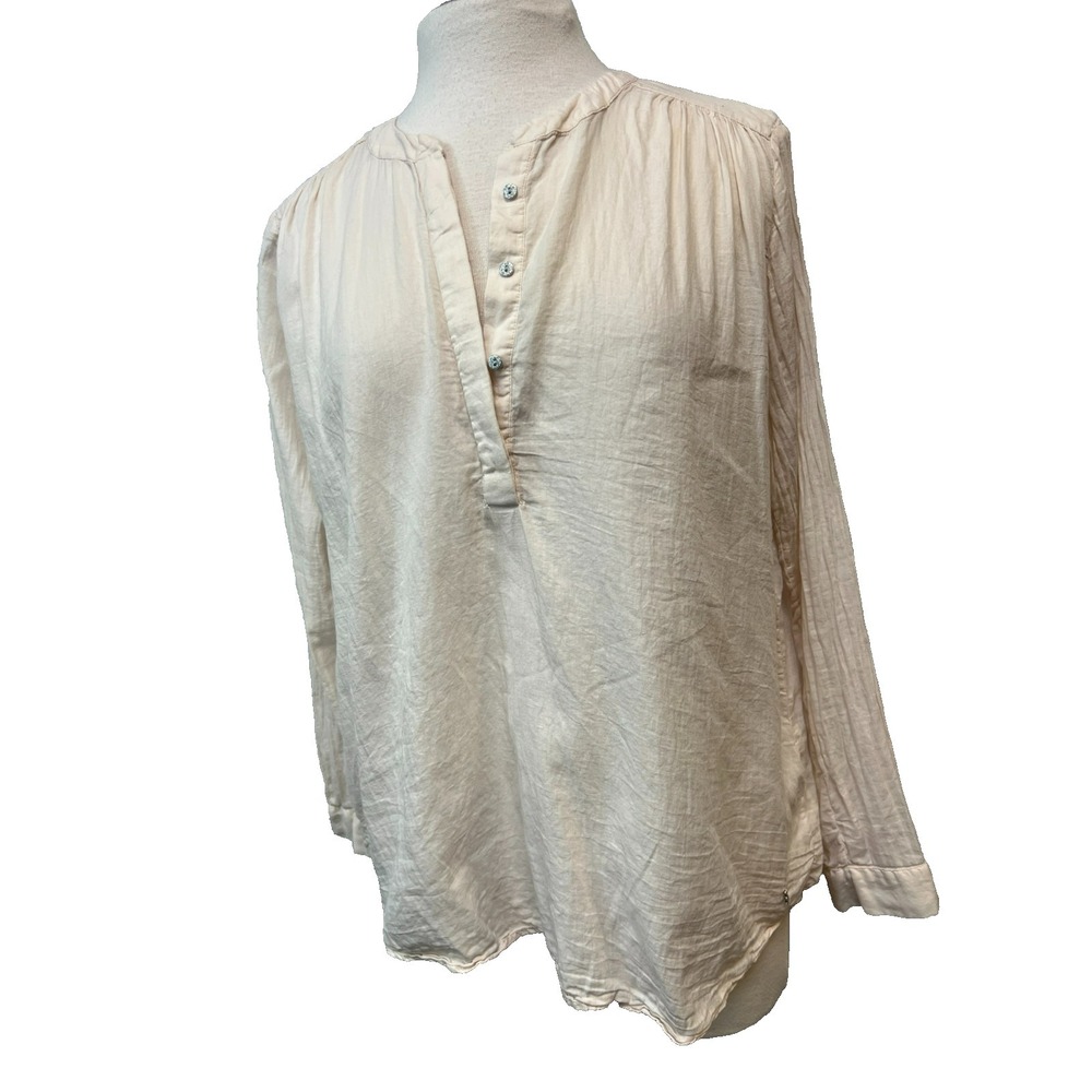 Des Petits Hauts Peasant Blouse Pale Pink Light Cotton 1/4‎ Button Collarless, S